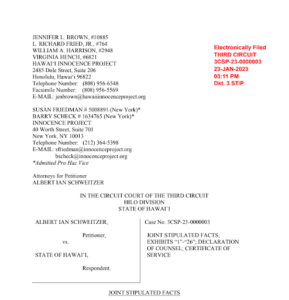 Copy of the Joint Stipulation of Facts filed by Hawai’i Innocence Project.